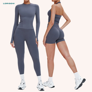Sportswear Manufacturer Customized Women Seamless Long Sleeve Gym Fitness <strong>Clothes</strong> Workout <strong>Top</strong> High Waist Yoga Pants Leggings Set - Product Image 1