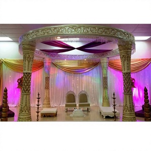 Beautiful Wedding Ceremony Mandap Stylish Wedding Fiber Mandap Set Low Price Four Fiber Wedding Pillars Fiber <b>Gold</b> Pagoda Set UK - Product Image 1