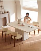 Table à manger rectangulaire en dalle de roche, style Wabi-sabi, crème pierre de grotte, haut de gamme français, minimaliste italien, pour petit appartement