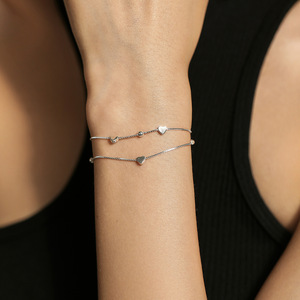 S925 <b>Silver</b> Sweet Minimalist Double Layer Heart Bracelet With Heart <b>Charms</b> Unisex Everyday Wear Jewelry - Product Image 5