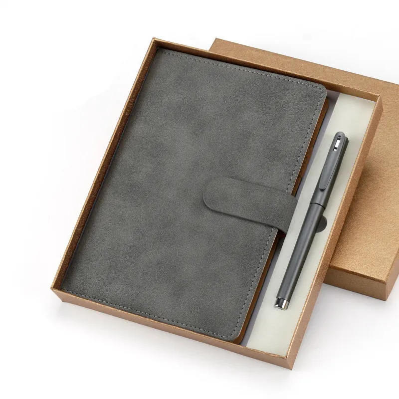 Luxo high-end diário caixa escritório negócios personalizado logotipo PU superfície de couro preto branco A5 capa dura notebook dom conjuntos