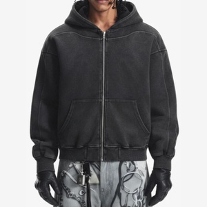 Sudadera con capucha y cremallera de algodón de 430 g/m² con logotipo personalizado para hombre, sudadera de forro polar grueso con cremallera completa, estilo urbano, para marca privada OEM. - Product Image 1