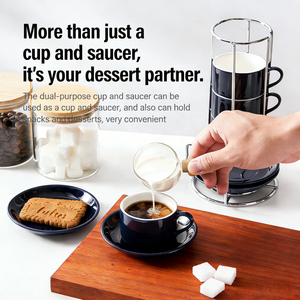 Set di Tazze e Piattini da Caffè in Ceramica Impilabili |   Set di 4 Tazze da 3oz/5oz/8oz/10oz con Supporto in Metallo |   Espresso/<span class=keywords><strong>Latte</strong></span>/Cappuccino/Tè/Regalo - Product Image 5