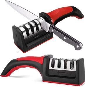 Aiguiseur de couteaux de cuisine 3/4 segments, aiguiseur manuel 3/4 usages pour couteaux et ciseaux de cuisine, pierre à aiguiser noire - Product Image 1