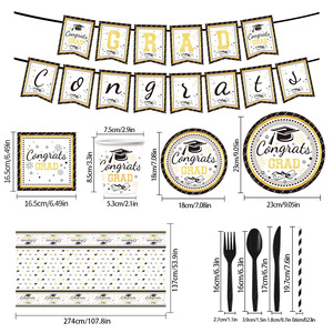 ชุดอุปกรณ์จัดงานรับปริญญาแบบใช้แล้วทิ้งสีดำ DAMAI ประกอบด้วยจาน ผ้าเช็ดปาก แก้ว ผ้าปูโต๊ะ ชุดตกแต่งงานรับปริญญาสำหรับงานฉลองสำเร็จการศึกษา - Product Image 2