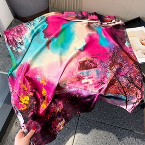 Pañuelo largo de seda sintética de alta gama para mujer, con estampado de grafiti primaveral, de poliéster y gasa, chal protector solar musulmán transfronterizo de secado rápido - Product Image 2