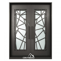 Porte d'entrée double à battants latéraux en aluminium moulé moderne pour projets résidentiels de luxe