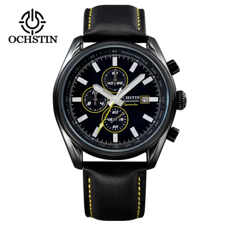 OCHSTIN 040 wholesale Custom Logo men quartz watch nice Leather Strap Luminous Chronograph character Casual wristwatch
