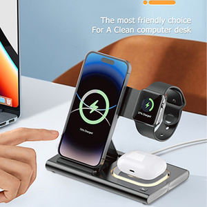 Garantía de satisfacción <span class=keywords><strong>Cargador</strong></span> 3 en 1 <span class=keywords><strong>Cargador</strong></span> inalámbrico de carga rápida Diseño único para reloj inteligente, auriculares y teléfono inteligente - Product Image 4