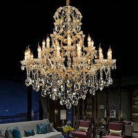 Lustre en cristal, grand modèle rond, corps doré, ampoule LED E14, 2700K, blanc chaud doux, éclairage d'hôtel, commande par interrupteur mural