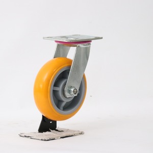 Rueda giratoria universal de 4, 5, 6 y 8 pulgadas, de hierro, para uso industrial, con núcleo de aluminio, TPU amarillo, de alta resistencia, base plana - Product Image 5