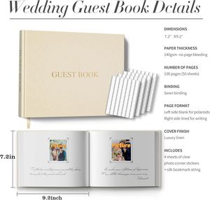 9.2*7.2 ''Couleur Beige avec logo doré sur le devant Livre de souvenirs de mariage Livre d'or personnalisé en lin à couverture rigide pour mariage - Product Image 2