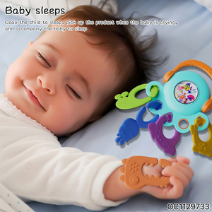 Baby Hand Guard Teether Food Grade <strong>Silicone</strong> Chew Montessori Sensory Rattle Toy for 0-6 6-12 Month Baby with Matching Shape Block - Product Image 3