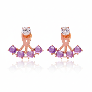Lilac Stone Design CZ Round Shape Ear <b>Jackets</b> Woman Earrings Turkish Handmade 925 Sterling <b>Silver</b> Jewelry - Product Image 2
