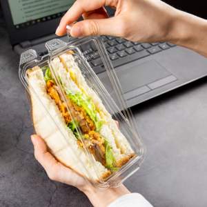 Venta caliente 17OZ con bisagras Clamshell Sandwich Wedge Grado alimenticio RPET Takeaway Tamper Evident Freshness Preservation Reciclado - Product Image 5