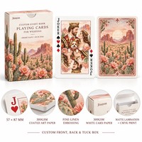 Livre d'or personnalisé en cartes à jouer, thème Mariage Arizona, Motif Cactus Blossom Wishes, Portrait de couple aquarelle, 5787mm 300gsm