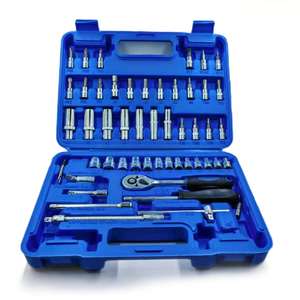 53件1/4博士新款蓝盒机械螺丝插座钻头套装家用修理DIY工具长插座五金工具套装盒 - Product Image 1
