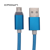 Kabel USB mikro 1.5M untuk pengisi daya ponsel & mobil biru PVC/jaket nilon 1A pengisian USB 2.0 Logo kustom