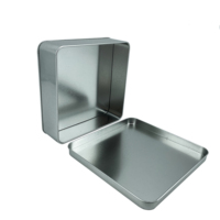 Boîte en métal rectangulaire 150x150x45 mm, conteneur de rangement carré avec couvercle ouvrant pour l'emballage