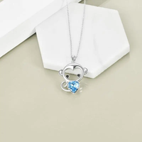 Joyería Fina de Plata de Ley 925, Lindo Collar con Colgante de Corazón de Mono de Cristal para Mujer