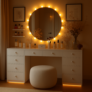 Gabinete Tocador para Dormitorio de Hotel Estilo Princesa <span class=keywords><strong>con</strong></span> Cubierta de Cristal, Mesa de Maquillaje de Lujo para Vestidor <span class=keywords><strong>con</strong></span> Espejo - Product Image 5