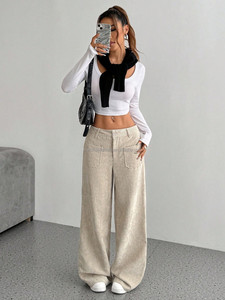 <span class=keywords><strong>Pantalon</strong></span> large en <span class=keywords><strong>velours</strong></span> côtelé personnalisé pour <span class=keywords><strong>femme</strong></span> - Product Image 3