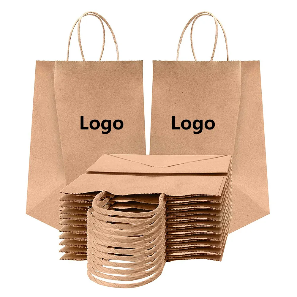 Custom Logo Shopping Gift Handle Craft Print Food Takeaway Packaging Small Paper Bag Black White Brown Paper Bag Kraft W olesale