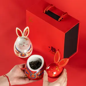 2023 खरगोश सिरेमिक चाय कॉफी जार वायुरोधी कनस्तर मसाला खाद्य कंटेनर जीत खरगोश शुभंकर सजावट भाग्य उपहार