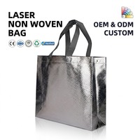 Sac de shopping en PP holographique, métallique or et argent, personnalisé avec logo, grande capacité, écologique, réutilisable, recyclable