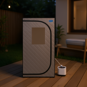 Tente de sauna vapeur portable gris ciment Mini Plus, alimentée par prise 110V, générateur de spa personnel à domicile avec télécommande - Product Image 2