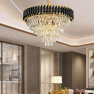 Lámpara de Techo Redonda de Lujo para Interiores, Araña de Cristal Moderna Negra y Dorada con LED para el Hogar - Product Image 4
