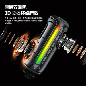 <b>Wireless</b> Bluetooth Speaker Portable Outdoor Waterproof Cylindrical Fabric With RGB <b>Lighting</b> Black - Product Image 2