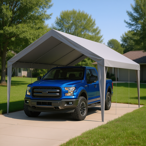 หลังคาคลุมรถแบบขายส่งขนาด 13 x 20 ฟุต ทรงจั่ว ป้องกันน้ำ ผ้าใบคลุมสีเทา สำหรับจอดรถ 2 คัน - Product Image 2