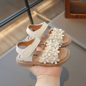 Sandali Estivi per <span class=keywords><strong>Bambina</strong></span> 2026 con Fiori e Perline, Neri, Beige, Marroni - Produttore di Calzature - Product Image 2