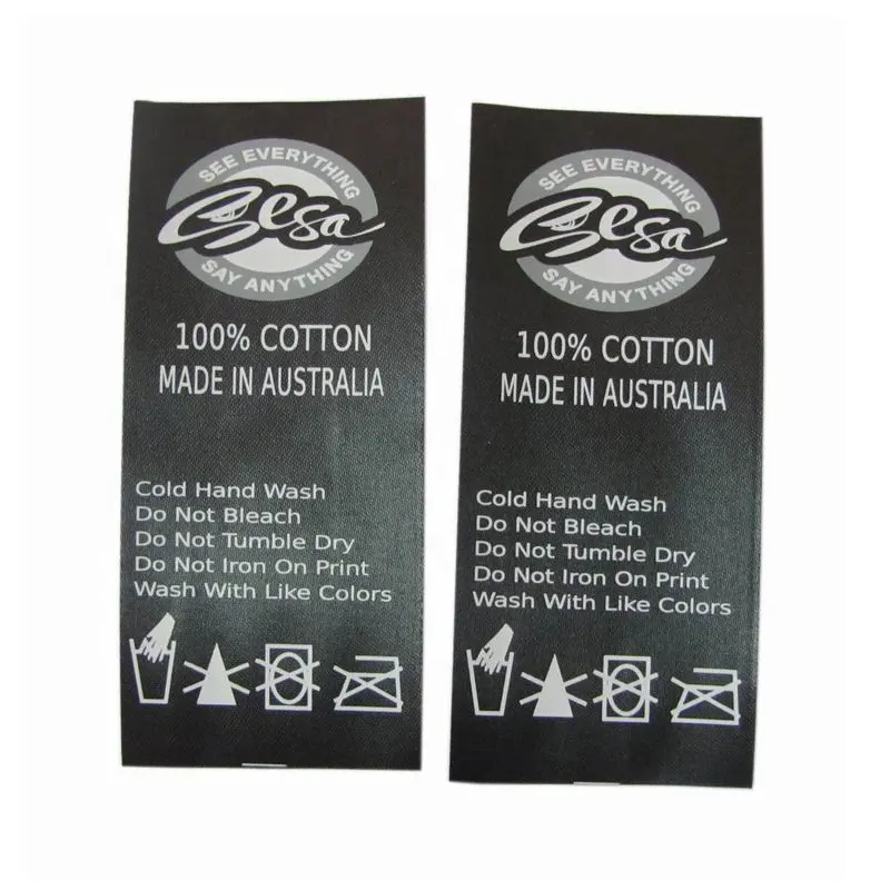 Menjahit Di Pribadi Nama Label Tags 100% Katun Mudah Dicuci Pakaian Kustom Dicetak Satin Putih Label Kain Menjahit dengan Logo