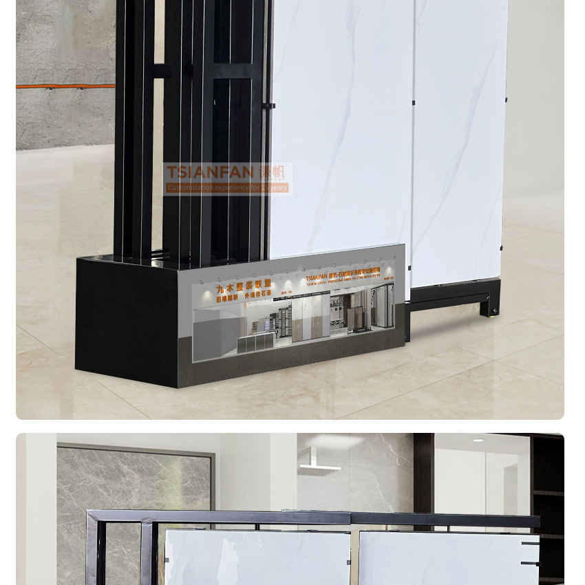 Marble tile ceramic sample standing exhibition hall custom size slab metal rock stone quartz granite a frame rack