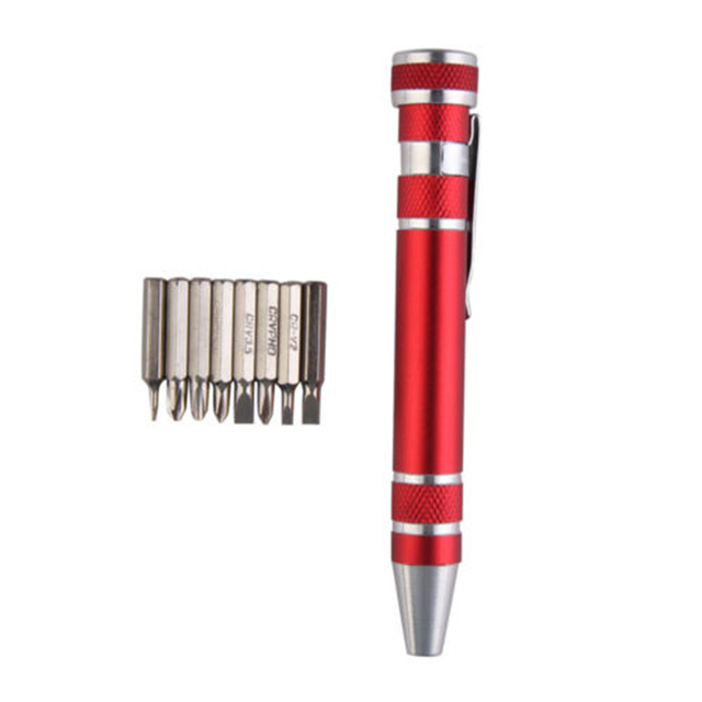 Portable 8 1 Aluminum Pen Style Screw Driver Multi-Tool Precision Mobile Phone Repair Kit DIY Grade Steel Screwdriver Set Bits
