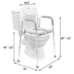 Verwijderbare 4-In-1 Verstelbare Draagbare Opvouwbare Toilet Veiligheidsframe Badkamer Stoel Verhoogde Wc-Bril Met Handgrepen En Rug Voor Sen