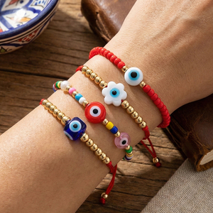 Set di Braccialetti Go2boho con Occhio Turco, Gioielli Protettivi con Cordoncino Rosso, Perline Placcate Oro e Charm a Fiore, Bracciali alla Moda con Perline - Product Image 1