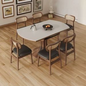Moderna y Lujosa Mesa <span class=keywords><strong>de</strong></span> <span class=keywords><strong>Comedor</strong></span> Redonda Extensible <span class=keywords><strong>de</strong></span> Madera Maciza para 6 Personas, Base <span class=keywords><strong>de</strong></span> Madera Maciza <span class=keywords><strong>de</strong></span> Nogal, Mesa <span class=keywords><strong>de</strong></span> <span class=keywords><strong>Comedor</strong></span> Extensible <span class=keywords><strong>de</strong></span> Cuadrada a Redonda - Product Image 4