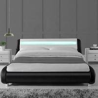Lit en cuir synthétique PU Willsoon au design moderne avec éclairage LED, lit double/grand lit/king size, meubles de chambre à coucher, cadre en bois