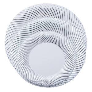 Assiettes de fête en plastique jetables avec bordure en argent blanc Assiettes de mariage fantaisie robustes Assiettes à dessert et apéritif Vente en gros - Product Image 2