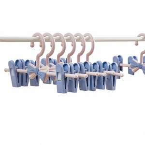 Custom Kids Plastic Rectangle Pant Clips Adjustable Hanger Patent for Baby Clothes Storage Organizer Blue Pink Color <b>Hook</b> Type - Product Image 1