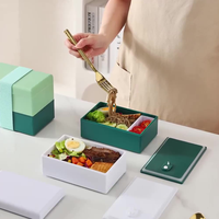 Lonchera Bento de Plástico PP de Grado Alimenticio, Resistente a Fugas, Apta para Calentar, con Tapa de Plástico para Niños, de Dos Niveles