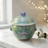 Pot de rangement en céramique Jingdezhen peint à la main avec motif de choy sumai vert, décoration d'intérieur, mariage, écologique, Noël, 1-2L