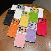 Étui de téléphone magnétique en TPU+PC à motif cuir pour 17 Pro Max avec protection antichoc 360° et film de protection d'objectif en verre