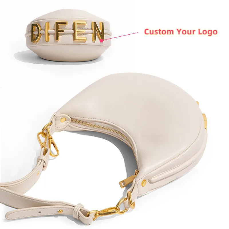 Benutzer definierte Logo Achsel Damen Handtaschen Half Moon Shaped Schulter Geldbörse Vegane Leder handtaschen für Frauen Luxus Private Label