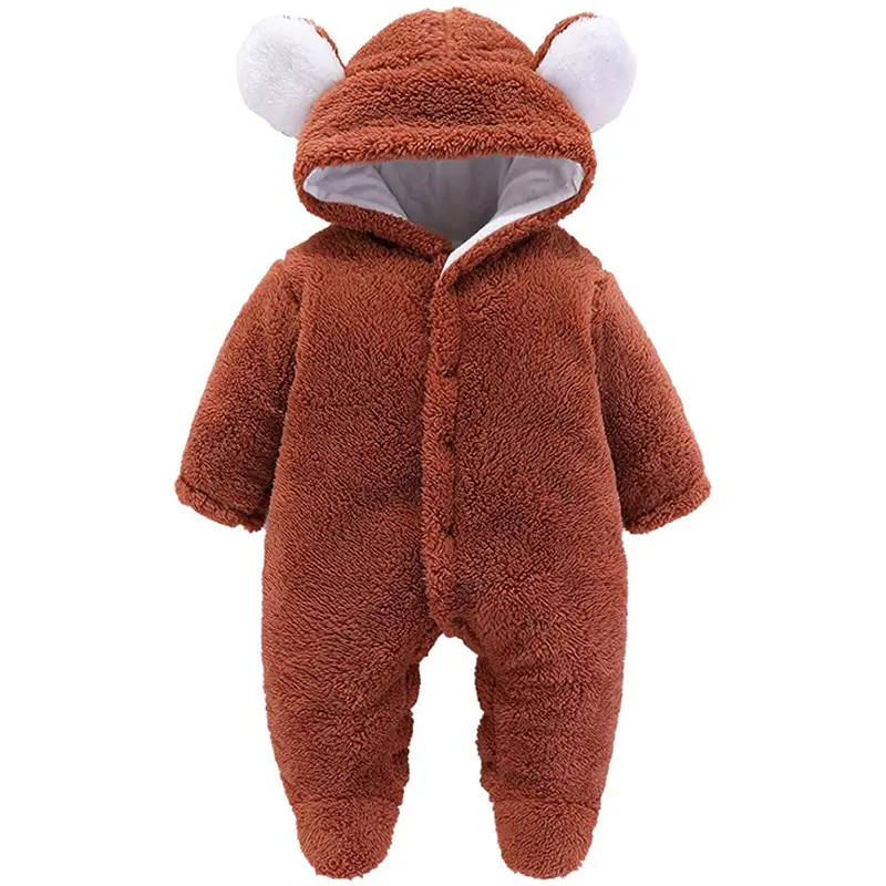 2023 New Style Hooded Bear Ears Cute zipper Coat all-over sleepsuits Boys And Girls Baby Solid Color Coral Fleece Baby Coat