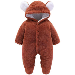 2023 nouveau Style À Capuchon Ours Oreilles Mignon zipper Manteau all-over grenouillères Garçons Et Filles Bébé Solide Couleur Corail <span class=keywords><strong>Polaire</strong></span> Bébé Manteau - Product Image 1