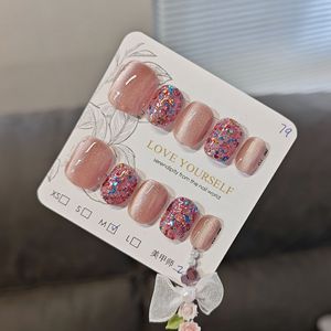 <span class=keywords><strong>Uñas</strong></span> Postizas Cortas Redondas de Color <span class=keywords><strong>Rosa</strong></span> Natural <span class=keywords><strong>con</strong></span> Destellos Rosados, Acabado Brillante, Reutilizables, para Uso Diario y Festivo - Product Image 4